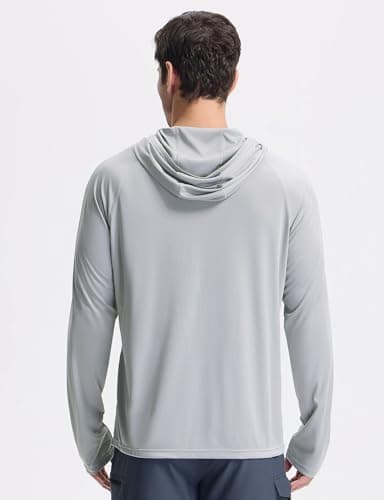 baleaf Swim Shirts Men Rash Guard Long Sleeve Sun Protection Hoodie UV Lightweight Athletic Running with Kangaroo Pocket Light Gray L - Image 5