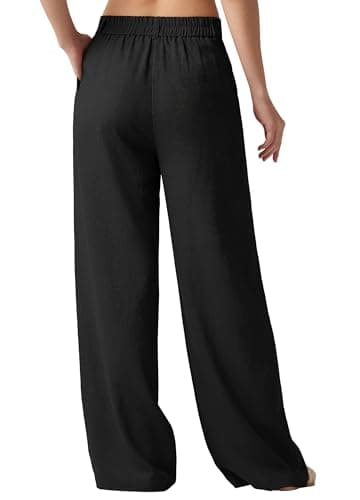 Willit Women's Linen Pants Wide Leg Work Dress Pants Casual Slacks Business Pants with Pockets 33" Black M - Image 3