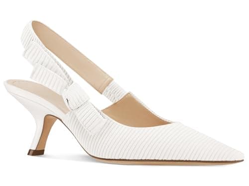 Coutgo Womens Slingback Kitten Heels Closed Pointed Toe Bowknot Knitted Slip On Work Pumps Dress Shoes, White, Size 8 - Image 1