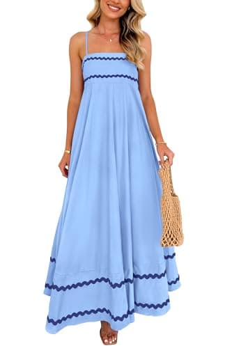 PRETTYGARDEN Women's 2025 Summer Flowy Maxi Dress Casual Sleeveless Spaghetti Strap Ruffle Beach Long Dresses (Light Blue,Small) - Image 1