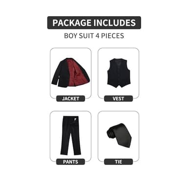 BOLADA Boys' Suit Black Husky Suits for Kids Formal Classic 4 Piece Big Boys Toddler Tuxedos Teen Youth Size 14 - Image 3