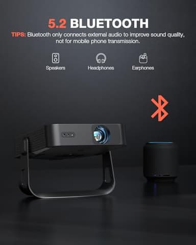 【360°Adjustable Stand & Auto Focus/Keystone】Mini Projector with WiFi and Bluetooth, Native 1080P Portable Outdoor Movie Projector, VOPLLS Home Projector 4K Support for HDMI/USB/AV/Phone/Laptop - Image 7