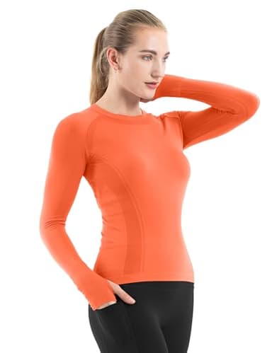 MathCat Seamless Workout Shirts for Women Long Sleeve Yoga Tops Sports Running Shirt Breathable Athletic Top Slim Fit Orange - Image 2