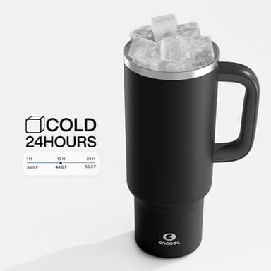40 oz Tumbler with Handle and Straw: Stainless Steel Insulated Tumbler Keeps Cold for 24 Hours, Leakproof Travel Cup Fits in Cup Holder and BPA-Free, Black Night - Image 6