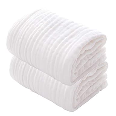 MUKIN Baby Bath Towels, Super Soft Cotton Receiving Blanket for Baby's Delicate Skin,2Pack Swaddle Blanket for Newborns Toddlers Boy Girl,Baby Registry as Shower (White+White) - Image 1