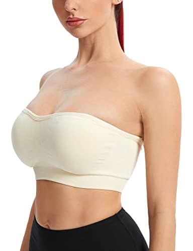Gnowann Strapless Bras for Women Non-Slip Silicone Bandeau Bralette Seamless Wireless Strapless Bra Padded Tube Top Beige S - Image 2