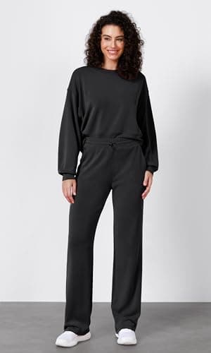 ODODOS Women's Modal Soft Wide Leg Pants with Pockets Adjustable Shockcord High Waist Casual Lounge Pants-27 Inseam, Black, Small - Image 2
