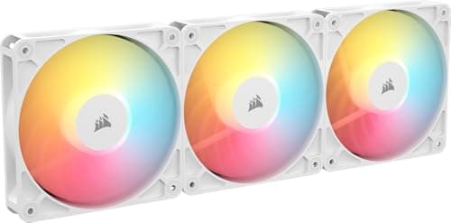 Corsair RS120-R ARGB 120mm PWM ARGB Reverse Fans – Reverse Rotor, +5V ARGB Connections, Eight RGB LEDs, High Static Pressure, Daisy-Chain, Magnetic Dome Bearing, Zero RPM Mode – Triple Pack – White - Image 1