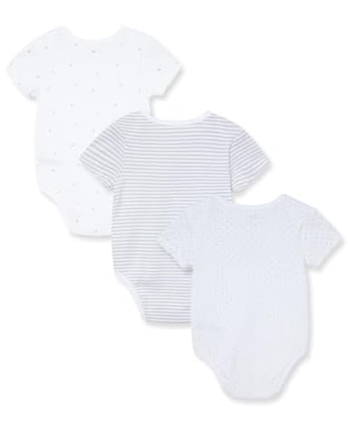 Little Me Baby Boys 3-pack 100% Cotton Scratch Free Tag Onesies, White Print, Newborn US - Image 2