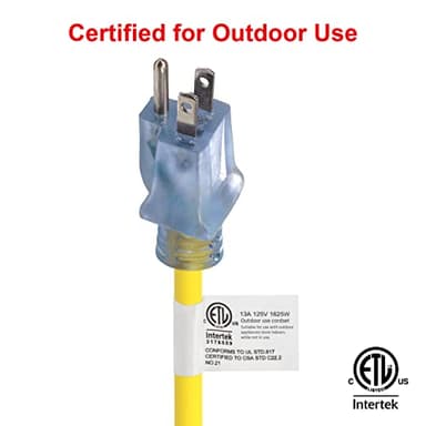 Clear Power 100 ft 14/3 SJTW Heavy Duty Outdoor Extension Cord with Lighted Locking Connector, Yellow, Water, Weather & Kink Resistant, Flame Retardant, 3 Prong Grounded Plug, CP10131 - Image 6
