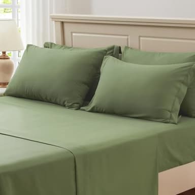 Zzlpp Queen Comforter Set 7 Pieces, Olive Green Seersucker Bed in a Bag with Comforter and Sheets, All Season Bedding Sets with 1 Comforter, 2 Pillow Shams, 2 Pillowcases, 1 Flat Sheet - Image 5