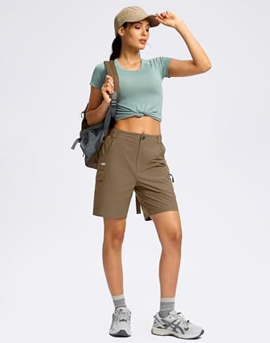 Viodia Women's 7" Hiking Cargo Shorts with Pockets Quick Dry Lightweight Shorts for Women Golf Casual Summer Shorts Dark Khaki L - Image 5