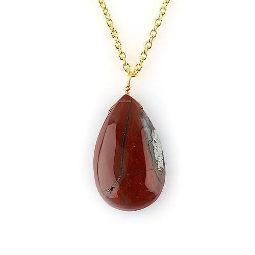 TGH Handmade Red Jasper Pear Cabochon Necklace – Genuine Red Jasper – Grounding & Strength – Gold Plated – Boho Elegant – 18 Inch Adjustable Chain – Perfect Valentine’s Day Gift - Image 1