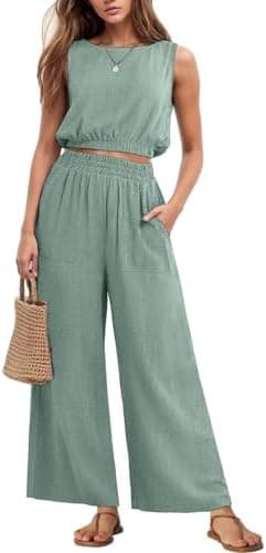 GRECERELLE Two Piece Sets for Women Sleeveless Crop Top Wide Leg Pants Sweat Set for Women Tracksuits 2025 Summer - Image 3