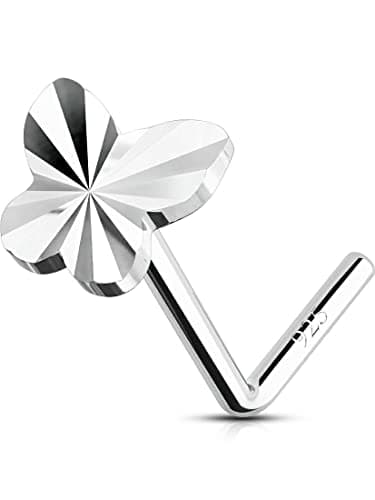 OUFER 925 Sterling Silver Nose Rings Studs, Butterfly Nose Piercing Jewelry, 20g Cute Nose Studs, Nose Piercings, L Shaped Nose Rings For Women - Image 1