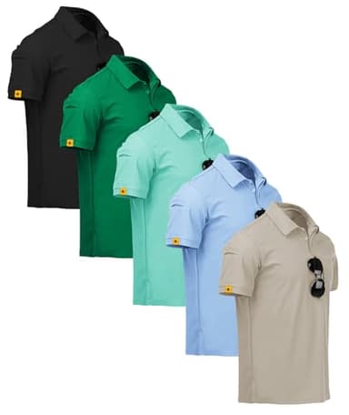SCODI 5 Pack Mens Polo Shirts Short Sleeve Athletic Golf Polo Shirt for Men Casual Collared Summer Multipack T-Shirts XL Black grassgreen turquoiseblue Moonblue lightkhaki - Image 1