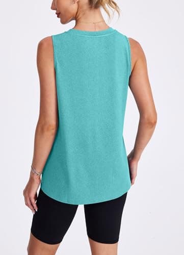 XIEERDUO Beach Vacation Clothes for Women Tank Tops for Women High Neck Workout Athletic Running Sleeveless Shirts Blue Green XL - Image 4