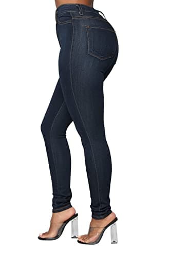 KUNMI Womens Classic High Waisted Skinny Stretch Butt Lifting Jeans Slim Fit Denim Pants Dark Blue - Image 4