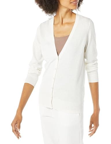 Amazon Essentials Women's Lightweight V-Neck Cardigan Sweater (Available in Plus Size), Ivory, Medium - Image 1