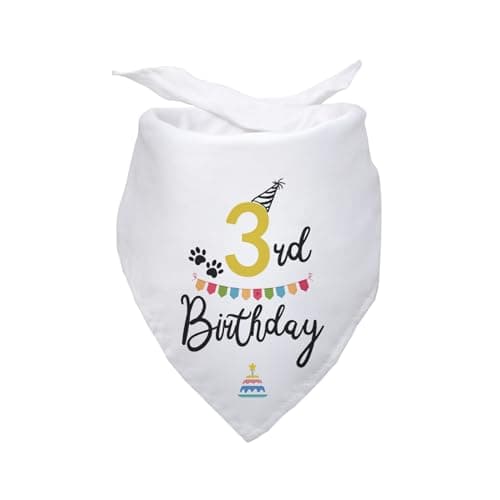 Happy 3rd Birthday Dog Bandana - Triangle Scarf Party Supplies for Pet Puppy - Lover Gifts and Accessories - Image 1