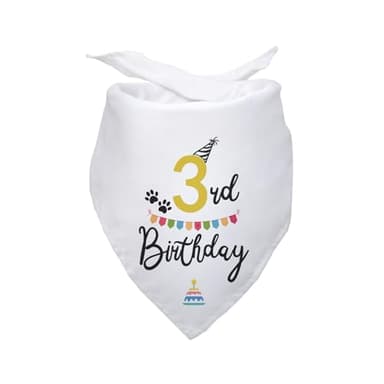 Happy 3rd Birthday Dog Bandana - Triangle Scarf Party Supplies for Pet Puppy - Lover Gifts and Accessories - Image 1