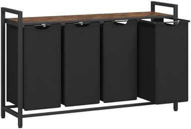 VASAGLE Laundry Hamper, Laundry Basket, Laundry Sorter with 4 Pull-Out and Removable Bags, Shelf, Metal Frame, 4 x 10.6 Gallons (40 L), 45.7 x 13 x 28.4 Inches, Ink Black and Rustic Brown UBLH401B01 - Image 3