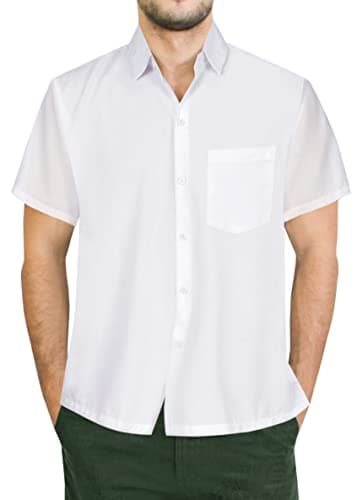 HAPPY BAY Men's Short Sleeve Button Down Summer Solid Shirts Casual Camp Vacation Shirt Beach Business Work Shirt Tees with Pocket 4XL White Plain - Image 1