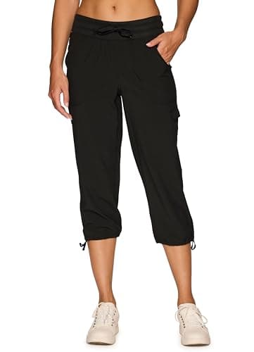 RBX Active Women's Cargo Capri Pant with Pockets Fashion Lightweight Woven with Drawstring Jet Black L - Image 1