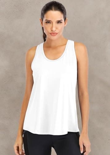 ICTIVE Workout Tops for Women Loose Fit Racerback Mesh Backless Muscle Tank Athletic Exercise Gym Shirts White M - Image 3