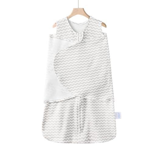 Ftikvo Swaddle-Blanket Baby Girl & Boy Swaddles Newborn Infant Transition 100% Cotton Wrap Blankets, 3-Way Adjustable Wearable Blanket, TOG 1.0 (Gray Stripes, 0-3 Month) - Image 1