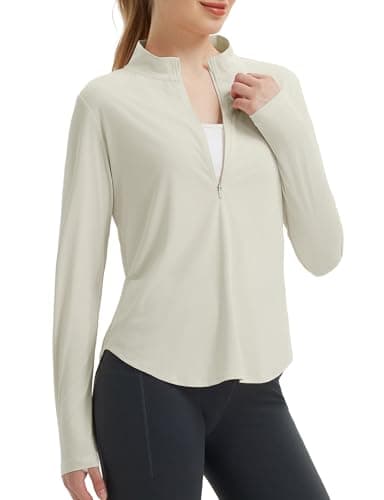 baleaf Women's Rash Guard for Women Sun Shirts UV Protection Half Zip UPF50+ Lightweight Clothing Quick Dry Hiking Top Raw Linen L - Image 1