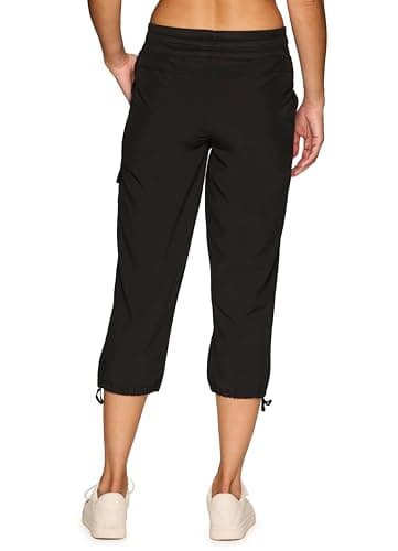 RBX Active Women's Cargo Capri Pant with Pockets Fashion Lightweight Woven with Drawstring Jet Black L - Image 9