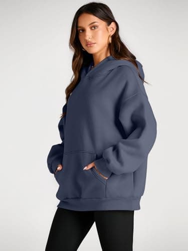 Trendy Queen Womens Oversized Hoodies Fleece Sweatshirts Fall Fashion 2025 Pullover Sweaters Winter Clothes Dusty Blue XL - Image 3