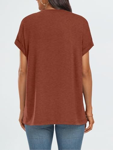 AUTOMET Womens Summer Tops Oversized Short Sleeve Business Casual Dressy T Shirts Trendy Fashion Clothes Spring Outfits 2025 Brickred 2XL - Image 5