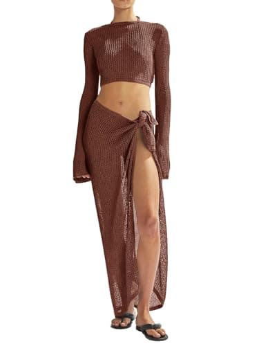 LANNEW Women's Swimsuits Cover Ups Set for Crochet Bathing Suit Hollow Out 2 Piece Bikini Coverup Beach Swimwear - Image 1