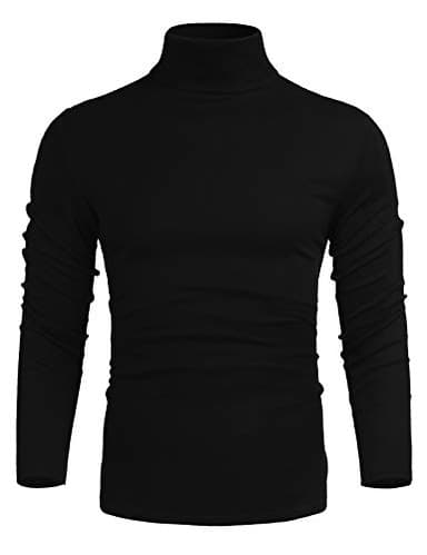 Poriff Mens Casual Basic Designed Knit Long Sleeve Slim Fit Knitwear Pullover Sweater Black S - Image 2