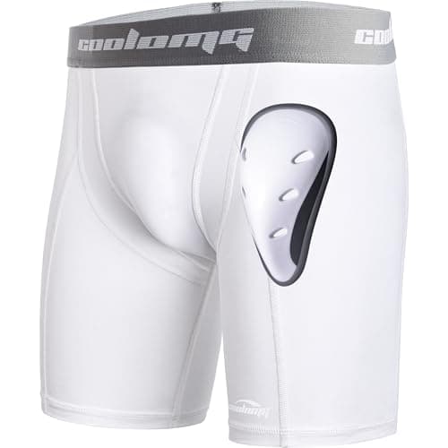 COOLOMG Mens Compression Underwear with Protective Athletic Cup Sliding Shorts Baseball Football Lacrosse Field Hockey White XL - Image 1