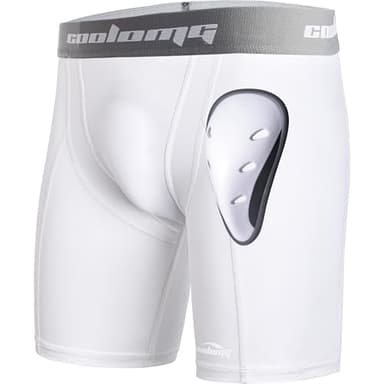COOLOMG Mens Compression Underwear with Protective Athletic Cup Sliding Shorts Baseball Football Lacrosse Field Hockey White XL - Image 1