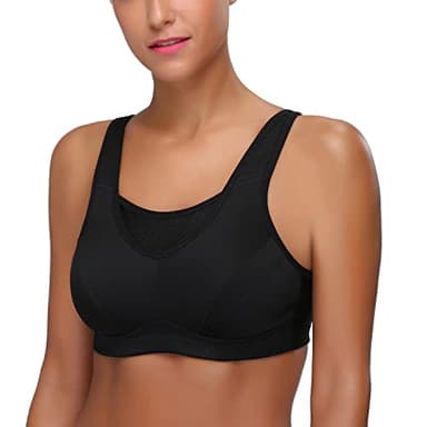 Wingslove Women's Full Coverage High Impact Wirefree Workout Non Padded Sports Bra Bounce Control (Black,36DDD) - Image 5