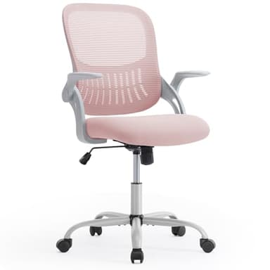 SMUG Computer Desk Chair - Ergonomic Mid-Back Mesh Rolling Swivel Task Chair with Wheels, Comfy Lumbar Support with Flip-up Arms, for Home, Gaming, Study, Student, Pink - Image 1