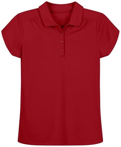 Nautica Girls' School Uniform Short Sleeve Polo Shirt, Button Closure, Moisture Wicking Performance Material, Shirring Detail, Red Performance, 12-14 - Image 1