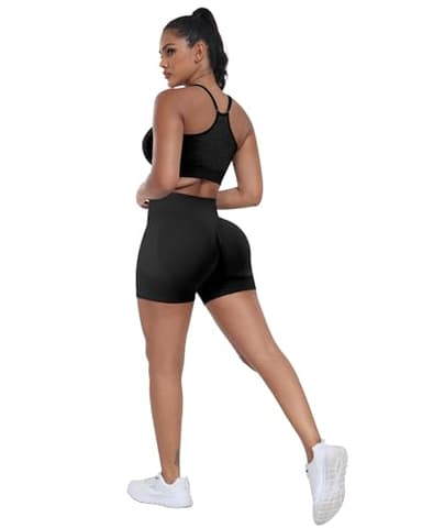 ATHVOTAR Workout Gym Biker Shorts Women: High Waisted Seamless Sports Running Butt Lifting Shorts Sets Black/Gray/Blue L - Image 5