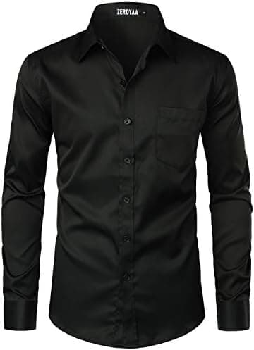 ZEROYAA Men's Urban Stylish Casual Business Slim Fit Long Sleeve Button Up Dress Shirt with Pocket - Image 3