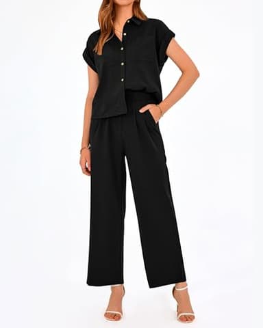 PRETTYGARDEN Womens 2 Piece sets Summer Cap Sleeve Tops Palazzo Pants Dressy Casual Vacation Travel Outfits Tracksuits(Black,Medium) - Image 3