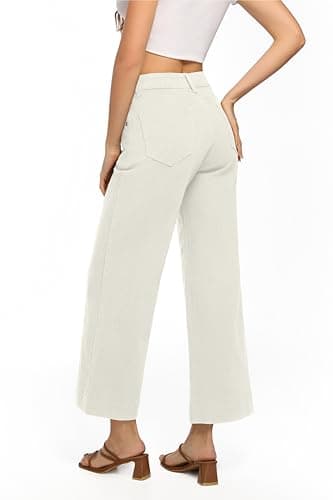 Guaile Womens High Waisted Stretchy Jeans - Wide Leg, Baggy, Loose, Trendy Jeans for Women - White - Image 3