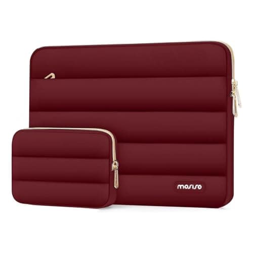 MOSISO 13.3 inch Laptop Case, 13-13.3 inch Puffy Laptop Sleeve Compatible with MacBook Air 13 13.6 M4 M3 M2 M1/Pro 13/Pro 14, HP Dell ASUS Lenovo,Polyester Horizontal Bag with Small Case, Red - Image 1