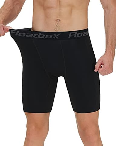 Roadbox Men's Compression Shorts with Pockets, 3 Pack 9'' Performance Running Base Layer for Workout Sports Underwear - Image 2