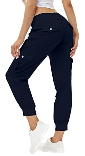 MoFiz Women Cargo Pants with Pockets Lightweight Outdoor Summer Travel Casual Hiking Pants Running Joggers Sweatpants Elastic Waist Navy L - Image 1