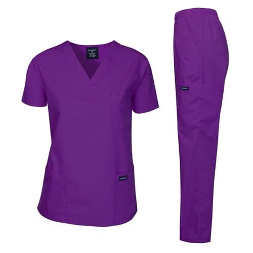 Dagacci Medical Uniform Womens and Mens Scrub Set Unisex Medical Scrub Shirt Top and Pant, Purple, Medium, - Image 1