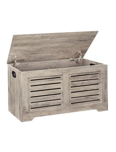 DINZI LVJ Storage Chest, 39.4”Wooden Toy Box with 2 Safety Hinges, Retro Entryway Shoe Storage Bench with Flip-Top, Sturdy Large Storage Trunk for Living Room, Bedroom, Easy Assembly, Greige - Image 1